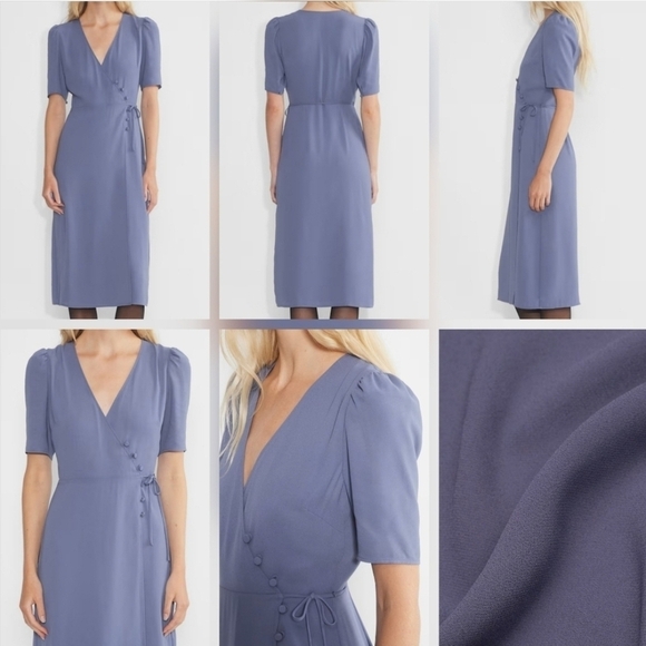 🇨🇦 Aritzia Wilfred Lulea Short Sleeve Chiffon Midi Wrap Dress - Picture 13 of 16